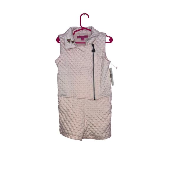 NWT Betsey Johnson Pink Quilted Romper Girls 6 NWT with Embroidered Back Patch - Picture 1 of 8